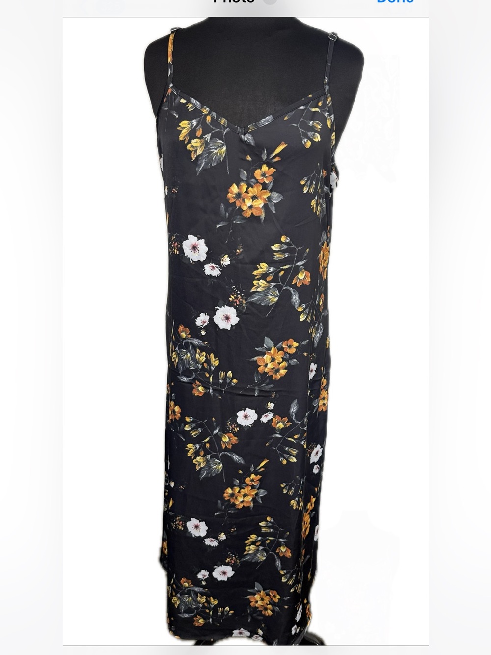 Bliss size large Black Midi Slip Dress with Yellow & White Floral Print